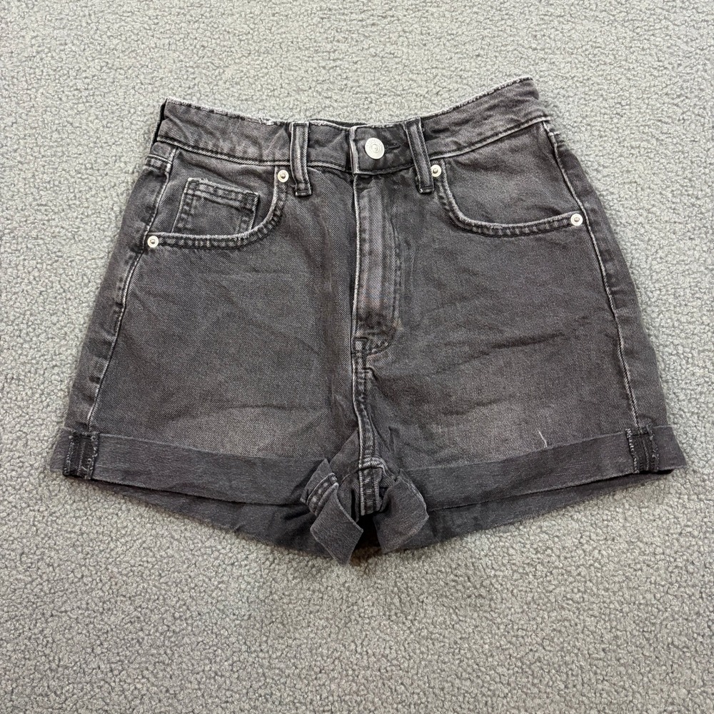 H&M Divided Denim Shorts Womens 0 Black High Waist Cuffed Jean Shorts 8520